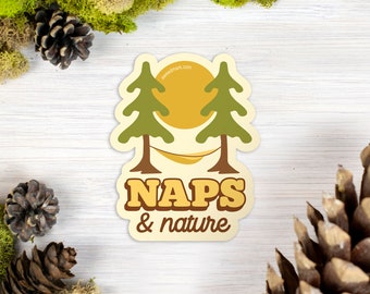 Naps & Nature Sticker, Pacific Northwest Vinyl Sticker, Hammock Tree Sticker, Outdoorsy Adventure, Water Bottle Sticker, Camping Wilderness
