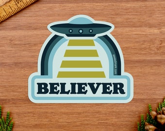 UFO Sticker, Paranormal Gift, Retro Alien Sticker, Roswell Souvenir Waterbottle Sticker, Extra Terrestrial Vinyl Sticker [BLV1]