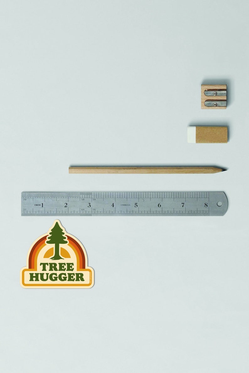 Tree Hugger Sticker, Retro Sticker for Tree Lovers, Environmental Nature Sticker, Water Bottle Sticker, Gifts under 5 TH2 image 7