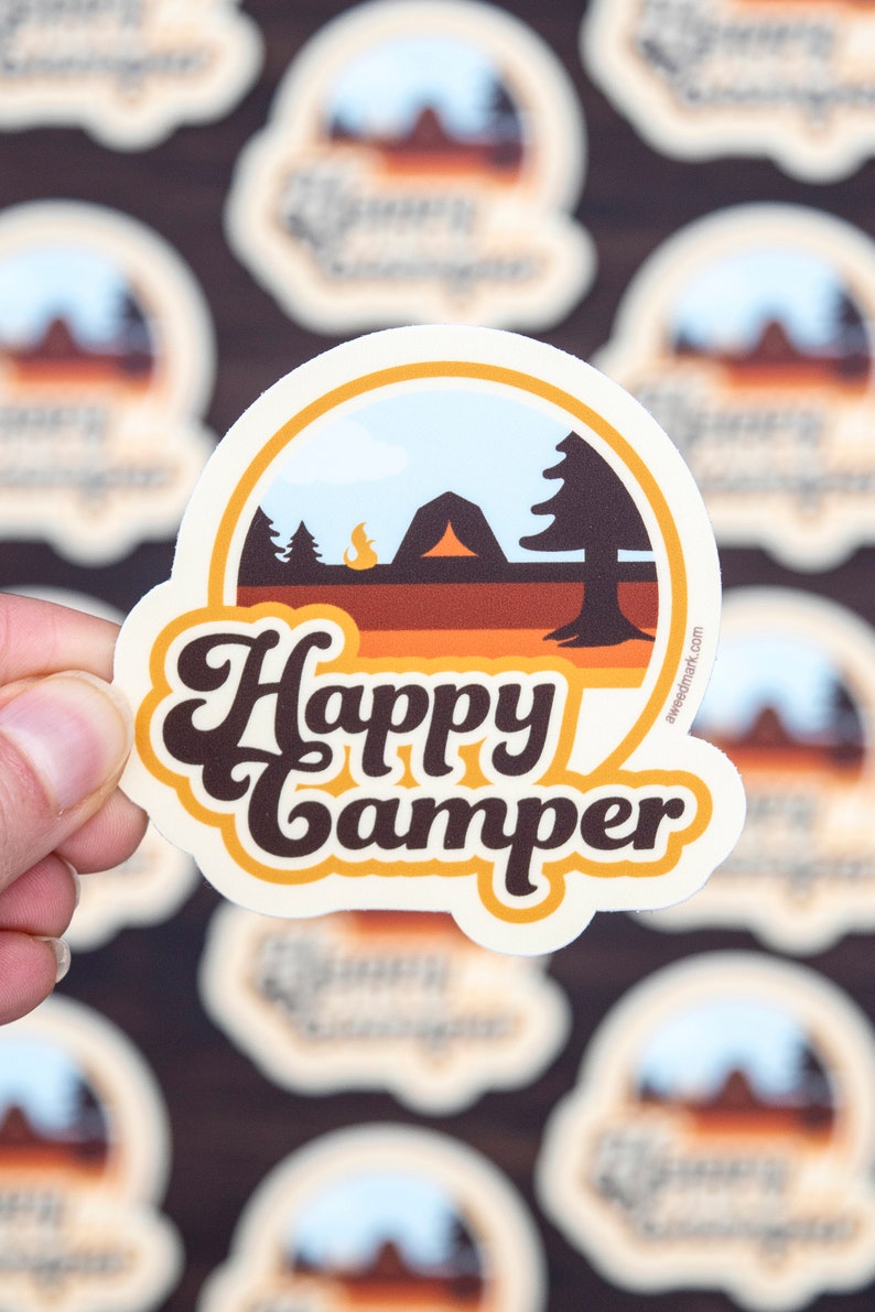 Happy Camper Stickers, Camping Adventure Stickers, Water Bottle Sticker, Outdoorsy Stickers, Luggage Stickers, Wanderlust Gift HC1 image 1