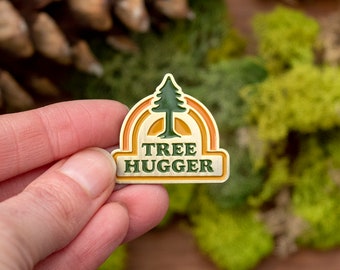 Tree Enamel Pin, Environmental Pin, Tree Hugger Hat Pin, Forest Lover Soft Enamel Pin, Hippie Nature Gift, Retro Enamel Pin