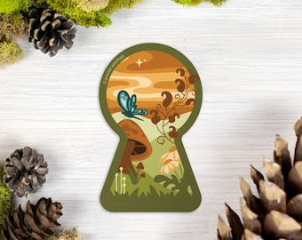 Keyhole Floral Fantasy Sticker, Gardener Gift Vinyl Sticker, Nature Lover,Water Bottle Sticker, Whimsical Mushroom Sticker [KEY1]