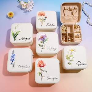 Gepersonaliseerde reissieradendoos, aangepaste geboortebloemdoos, cadeau voor bruiloft, cadeau voor bruidsfeest, voorstel, bruidsmeisje, vriendin, vrouw