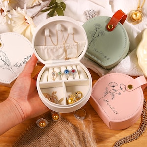 Personalized Birthday Flower Jewelry Box, Travel Jewelry Box, Custom Jewelry Box For Bridesmaids , Monogram Jewelry Organizer, Wedding Gifts