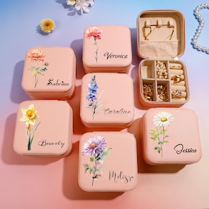 Gepersonaliseerde reissieradendoos, aangepaste geboortebloemdoos, cadeau voor bruiloft, cadeau voor bruidsfeest, voorstel, bruidsmeisje, vriendin, vrouw