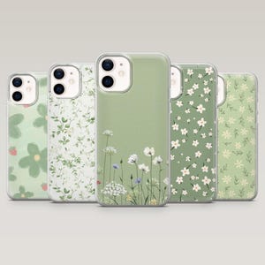 Custodia per telefono a forma di fiore, minimalista, verde salvia, con margherita, per iPhone 16 Pro, 15, 14, 13, 12, Samsung S25, S24, S23Fe, S22, A16, A25, Pixel 9Pro