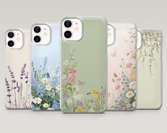 Blommigt mobilskal med vildblommor, sött blomfodral för iPhone 17Pro, 16, 15, 14, 13, 12, Samsung S25, S24, S23, S22, A16, A26, A56, Pixel 10, 9