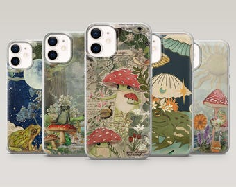 Witchy Frog Phone Case Frog Mushroom Cover for iPhone 17Pro, 16, 15, 14, 13, 12, Samsung S25, S24, S23Fe, S22, A16, A26, A56, Pixel 10, 9Pro