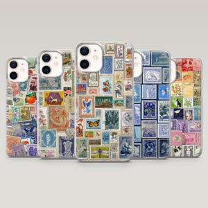 Funda para teléfono con sellos postales vintage para iPhone 16 Pro, 15, 14, 13, 12, Samsung S25+, S23Fe, S24Ultra, S22, A16, A55, Pixel 9Pro