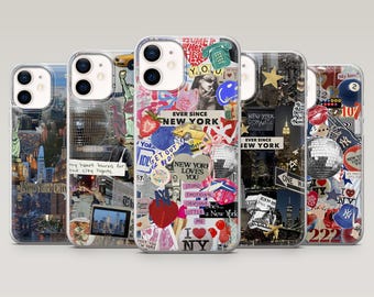 New York Phone Case USA Aesthetic NYC Collage Cover for iPhone 17Pro, 16, 15, 14, 13, 12, Samsung S25, S24, S23, S22, A16, A26, Pixel 10, 9