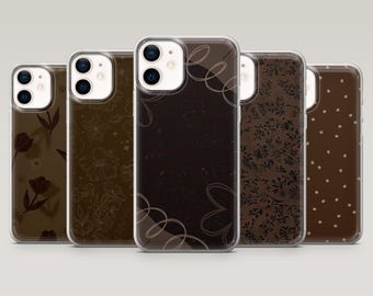 Custodia per telefono marrone scuro, estetica minimale, per iPhone 17Pro, 16, 15, 14, 13, 12, Samsung S25, S24, S23Fe, S22, A17, A26, A56, Pixel 10, 9