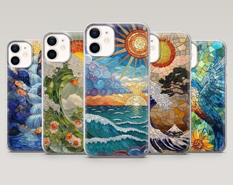 Tile Art Phone Case Mosaic Stained Glass Cover for iPhone 17Pro, 16, 15, 14, 13, 12, Samsung S25, S24, S23, S22, A16, A26, A56, Pixel 10, 9
