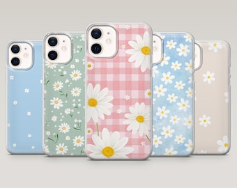 Daisy Phone Case Simple Floral Cover voor iPhone 17Pro, 16, 15, 14, 13, 12, Samsung S25, S24, S23, S22, A16, A26, A56, Pixel 10, 9