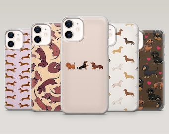 Mobilskal med söt hund och tax för iPhone 17Pro, 16, 15, 14, 13, 12, Samsung S25, S24, S23, S22, A16, A26, A56, Pixel 10, 9A