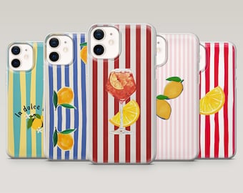 Summer Stripe Phone Case Minimalist Lemon Cover for iPhone 16 Pro, 15, 14, 13, 12, Samsung S25+, S23Fe, S24Ultra, S22,A16,A55,Pixel 9