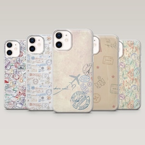 Passport Stamp Phone Case Travel Vacation Trip Cover voor iPhone 16 Pro, 15, 14, 13, 12, Samsung S25, S24, S23Fe, S22, A16, A55, A25, Pixel 9