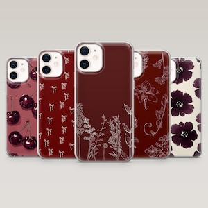 Burgundy Phone Case Floral Crimson Red Cover for iPhone 16 Pro, 15, 14, 13, 12, 11 Samsung S25, S24, S23Fe, S22, A16, A55, A25, Pixel 9, 8A