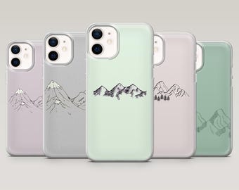 Mountain Phone Case Nature Landscape Outline Cover for iPhone 16 Pro, 15, 14, 13, 12, Samsung S25+, S23Fe, S24Ultra, S22,A16,A55,Pixel 9