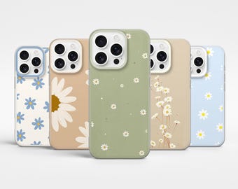 Daisy Phone Case Minimalist Cute Flowers Cover for iPhone 16 Pro, 15, 14, 13, 12, Samsung S25, S24, S23FE, S22, A16, A55, A15, A36, A56