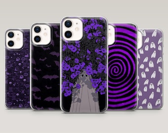 Lila Goth Telefonskal Horror Grunge Punk Fodral för iPhone 17Pro, 16, 15, 14, 13, 12, Samsung S25, S24, S23, S22, A16, A26, A56, Pixel 10, 9