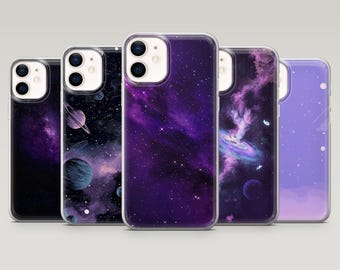 Purple Space Phone Case Galaxy Space Cover for iPhone 17Pro, 16, 15, 14, 13, 12, Samsung S25, S24, S23Fe, S22, A17, A26, A56, Pixel 10, 9Pro