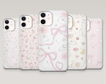 Mobilskal med kanin och kawaii-djurmotiv för iPhone 17Pro, 16, 15, 14, 13, 12, Samsung S25, S24, S23, S22, A17, A26, A56, Pixel 10, 9Pro