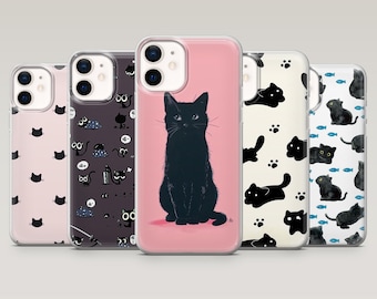 Black Cat Phone Case Cute Pet Kitten Cover for iPhone 16 Pro, 15, 14, 13, 12, Samsung S25Ultra, S24, S23, S22, A16, A55, A25, Pixel 9Pro, 8A