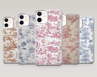 Franskt Toile-telefonskal med Parisian Toile-tryck för iPhone 17Pro, 16, 15, 14, 13, 12, Samsung S25, S24, S23Fe, S22, A16, A56, Pixel 10, 9