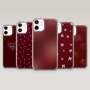Coque de portable rouge bordeaux pour iPhone 16 Pro, 15, 14, 13, 12, Samsung S25, S24, S23Fe, S22, A16, A25, Pixel 9Pro, 8A