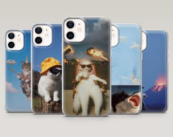 Funny Cat telefoonhoesje Animal Parody Meme Cover voor iPhone 17Pro, 16, 15, 14, 13, 12, Samsung S25, S24, S23Fe, S22, A17, A26, A56, Pixel 10, 9