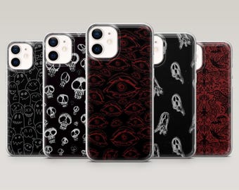 Gothic Phone Case Weird Spooky Head Skull Cover for iPhone 16 Pro, 15, 14, 13, 12, Samsung S25+, S23Fe, S24Ultra, S22,A16,A55,Pixel 9Pro