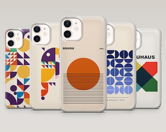 Bauhaus-stijl telefoonhoesje abstracte moderne kunst hoes voor iPhone 17Pro, 16, 15, 14, 13, 12, Samsung S25, S24, S23Fe, S22, A16, A56, Pixel 10, 9