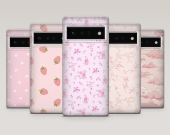 Ljusrosa mobilskal sött blommigt flickigt estetiskt fodral för Google Pixel 10, 10Pro, 9, 8A, 8, 7A, Samsung S25, S24, S23, A16, iPhone 17, 16