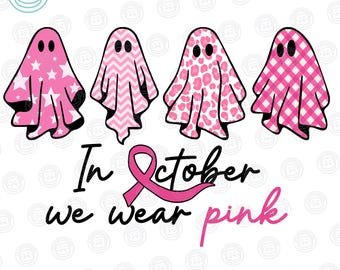 Breast Cancer Awareness Pink Ghost PNG, October Sublimation (Digital Download)