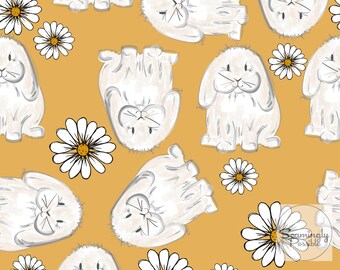 Spring bunny pattern, daisy pattern, floral design, Seamless design, bunny rabbit, seamless pattern, digital design, bunny fabric