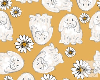 Motif lapin printanier, motif marguerite, dessin floral, conception sans couture, lapin, motif sans couture, conception numérique, tissu lapin