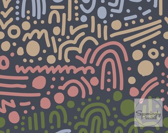 Abstract wiggle seamless pattern, wiggles fabric design, abstract shapes, digital download, seamless design