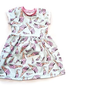 Baby T-shirt style dress, baby clothes in mint ice cream print - size 0-3m up to 5-6