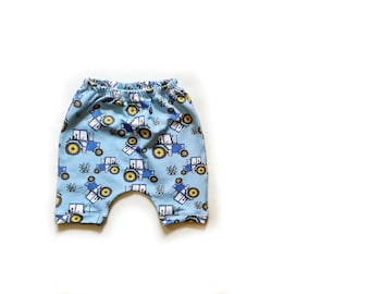 Shorts, kids shorts, baby shorts, summer clothes, blue tractor shorts