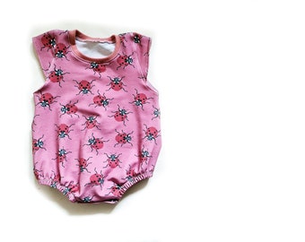 Ladybird summer baby romper, breezy style with long or short sleeves, handmade baby clothes