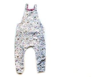 Doodle flowers overalls, dungarees, romper, baby clothes, floral overalls