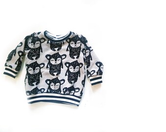 Baby sweatshirts in organic cotton grey Hippu Bear print, baby clothes, baby tops