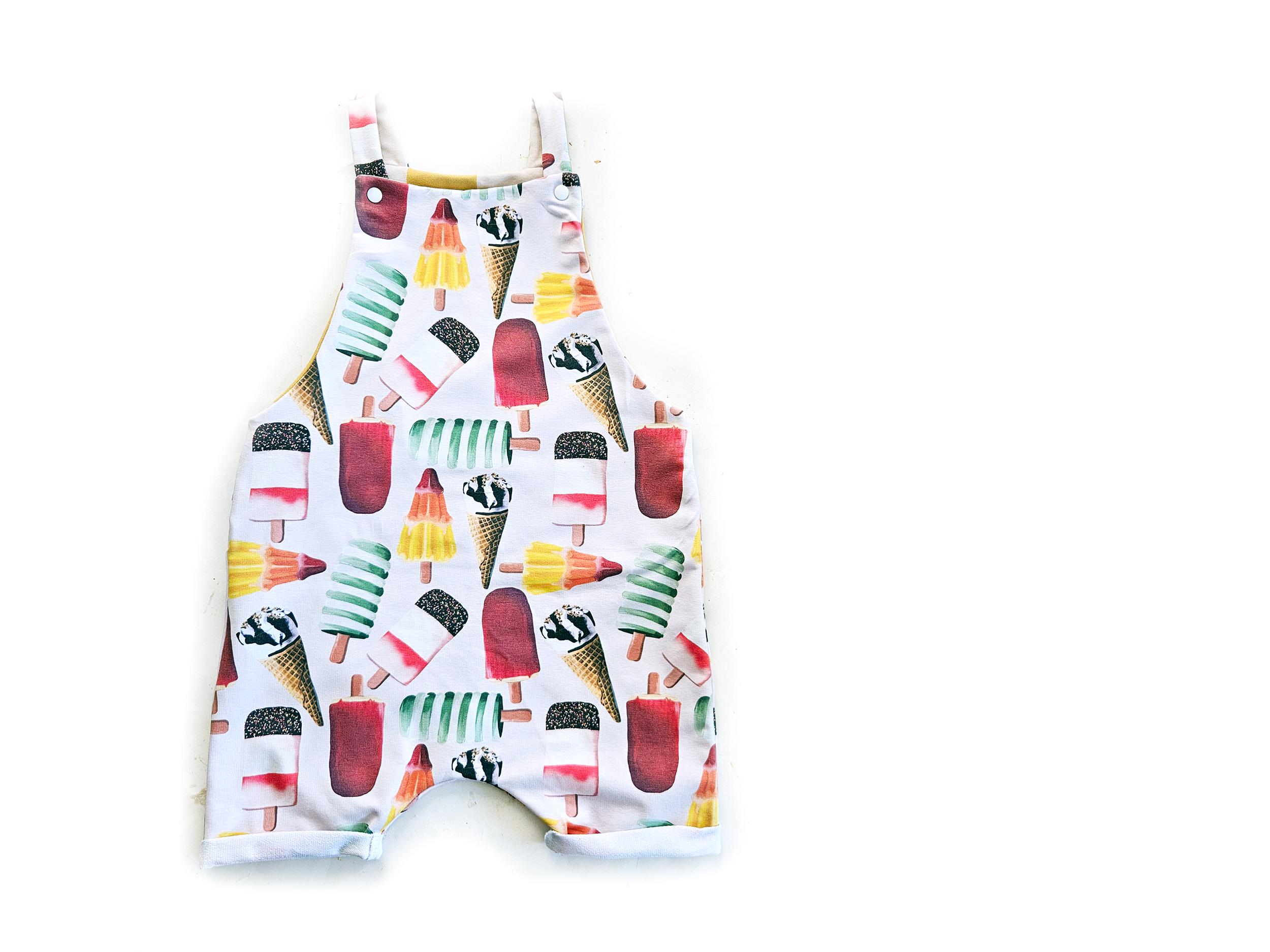 Summer short overalls, Ice Lolly pattern, baby clothes, kids, neutral unisex romper, Ice creams