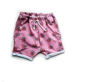 Ladybird shorts, kids shorts, baby clothes, pocket shorts, pink shorts, summer clothes