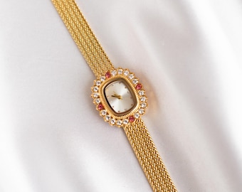 Vintage-Inspired Gold Bracelet Watch|Cocktail Wristwatch|Elegant Retro Watch for Women|Engraved Gift for Her | Personalized Gift For Women