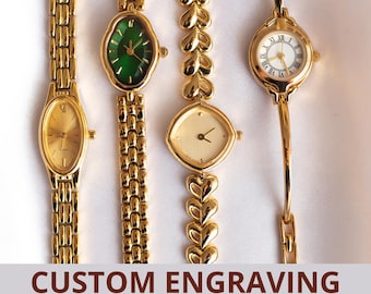 Engraved 18K Gold Plated Watch|Old Money Wristwatch|Elegant Minimalistic Watch for Her|Vintage Timepiece|Womens Watch|Personalized Gift