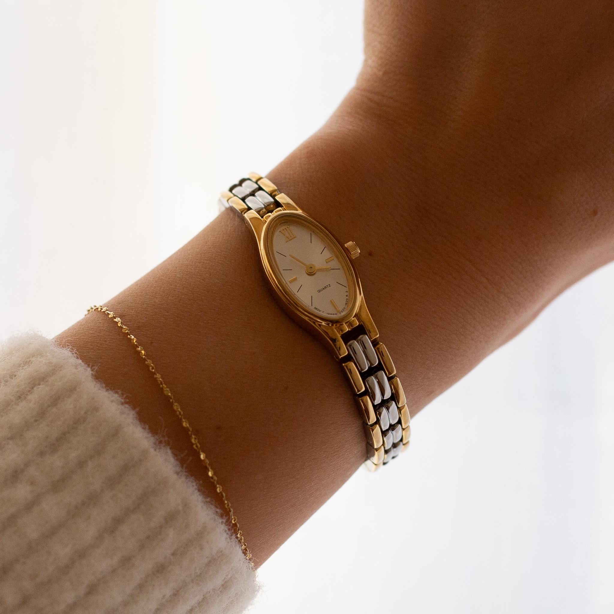 Sku 0443 cute gold blue mini watch gold bracelet vintage style + in a gift bag 14k Yellow Gold Victorian Station Bracelet. SKU: TB4357Y4JBT  main image 2