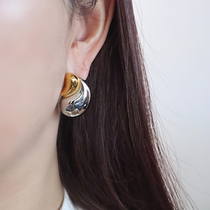 Mixed Tone Statement Earrings, Two Tone Drop Studs, Modern Sculptural Jewelry, Gold and Silver Earrings, Mixed Metal Studs, Gift for Her