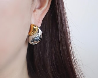 Pendientes de metal mixto de oro y plata, joyería escultórica, regalo de autocuidado, regalo para el Día de la Madre