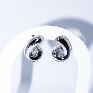 Abstract Silver Earrings, Modern Sculptural Hoops, Chunky Irregular Earrings, Bold Statement Hoops, Waterproof Jewelry, Unique Gift for Her
